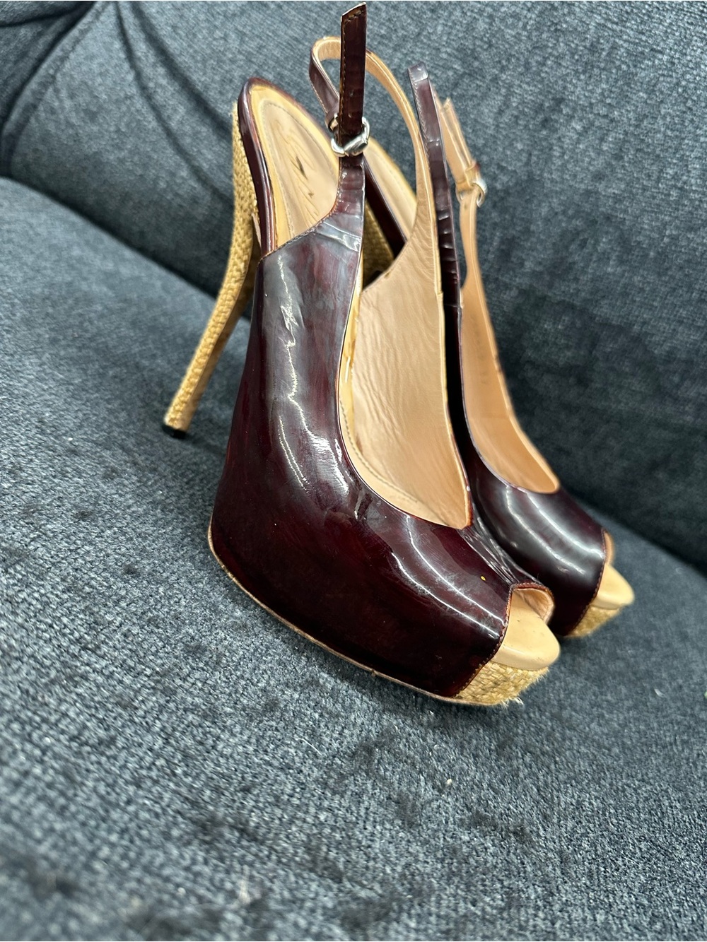 Gucci Women's Burgundy Peep-Toe Slingback Heels size 37 EU Made in Italy - Picture 16 of 16
